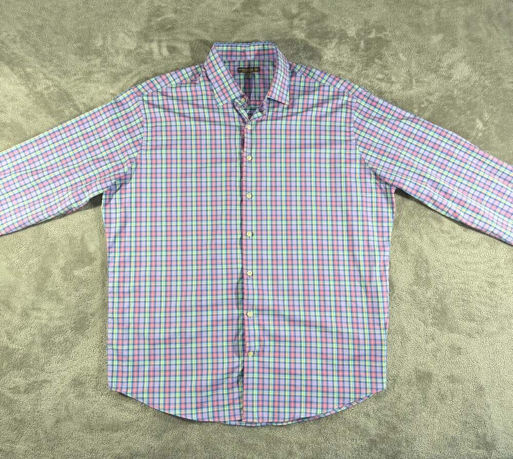 Peter Millar Summer Comfort Pastel Plaid Performance Button Down Shirt XL